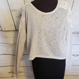 Abercrombie and Fitch women's long sleeved crop top with lace oatmeal Small